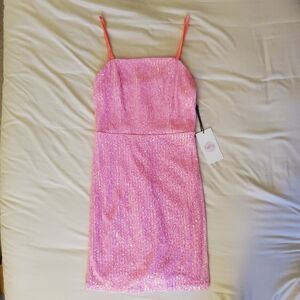 New Pink Sequin Mini Dress Small